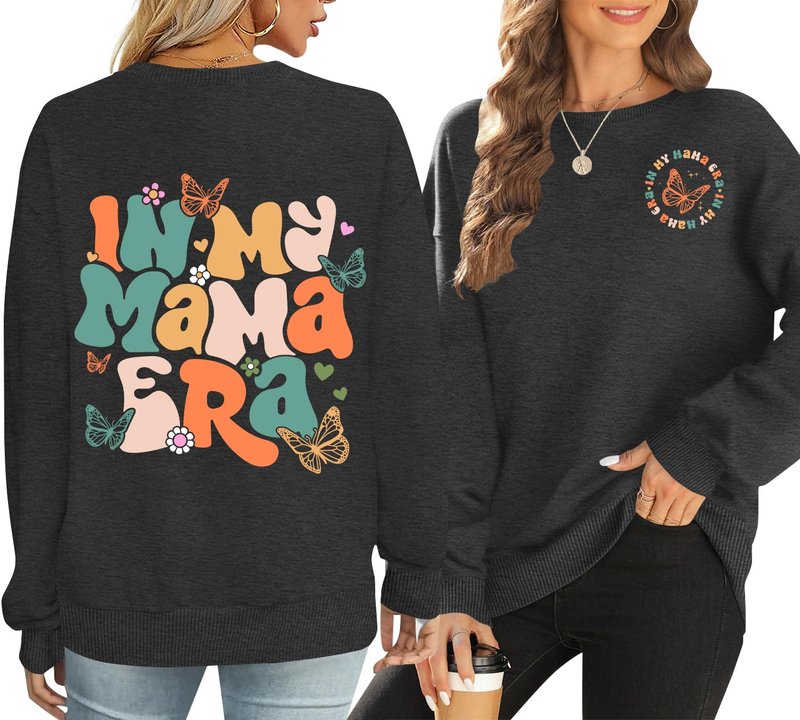 PECHAR Mama Sweatshirt for Women In My Mom Era Sweatshirt New Mom Gifts Long Sleeve Mama Era Crewneck Pullover Top Grey