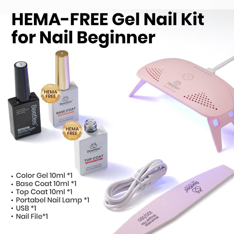 Beetles 10ML HEMA-Free Black Gel Nail Kit with U V Light, 5 Pcs Black Shadow Gel Polish Set DIY Home Salon Travel Portable Manicure Kit with Base &Top Nail File Coat Soak Off Gifts for Women Girls