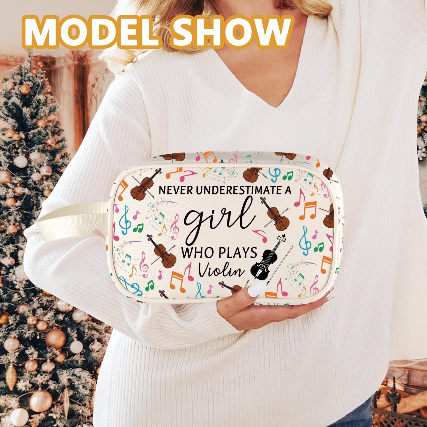 XYANFA Violin Makeup Bag Violinist Gifts Violin Player Gift Music Teacher Gift Musician Cosmetic Bag A Girl Who Plays Violin (PLAYS Violin t-m)