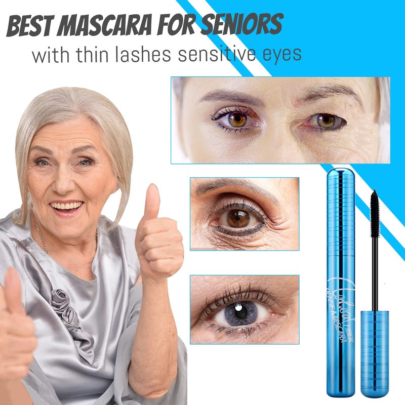 Mascara for Older Women 60 Plus, Mascara for Seniors with Thinning Lashes, Hypoallergenic Sensitive Eyes, Black Volume and Length, Waterproof Smudge Proof(1pc)