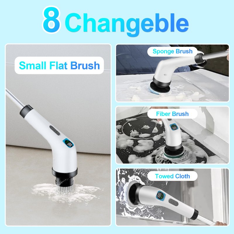 Electric Spin Scrubber for Cleaning Bathroom - Cordless Power Scrubber with 7 Brushes Heads - Shower Cleaner Brush with Long Handle, IPX7 Waterproof Scrub Brush for Bath Tub Tile Grout Glass Tool