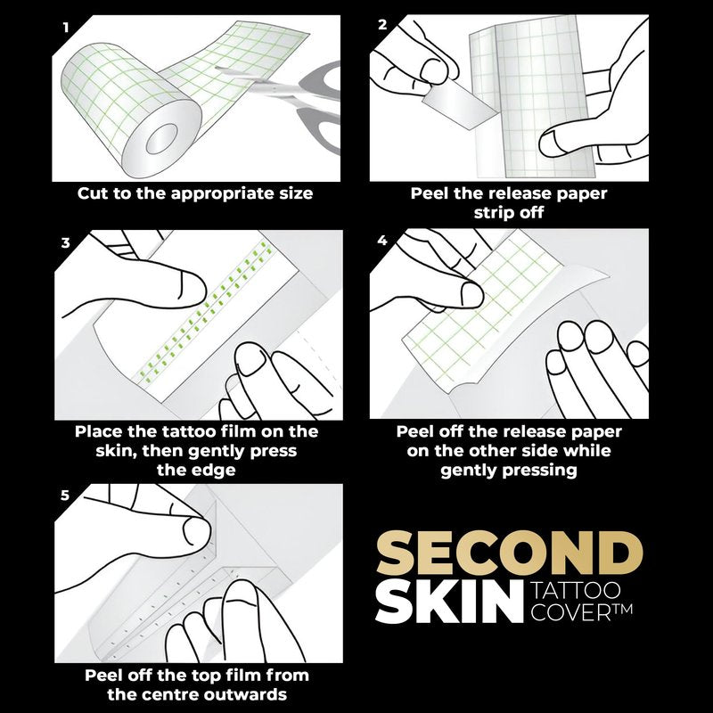 2.18 yd Second Skin Tattoo Cover Roll 10 in x 2.18 yd Tattoo Bandage Film, Clear Protective Waterproof Wrap for New Tattoos, Adhesive Aftercare Cover with Matte Surface