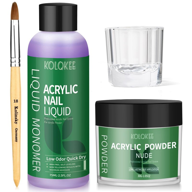 Acrylic Nail Kit - Nude Acrylic Powder, Long-Lasting Monomer Liquid & Kolinsky Brush, Beginner-Friendly DIY Manicure Set for Home Salon