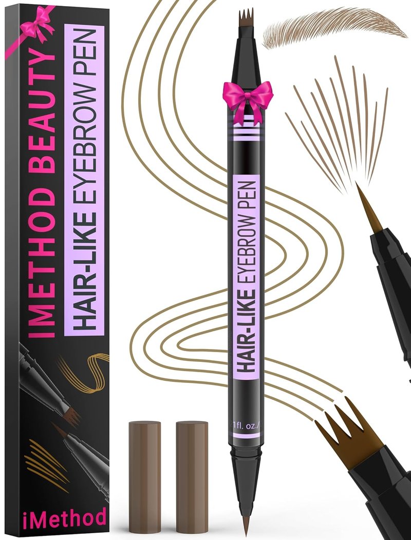 iMethod Eyebrow Pen - 2-in-1 Microblading Eyebrow Pencil with Fork-Tip & Brush-Tip | Light Brown, Long-Lasting Natural Look