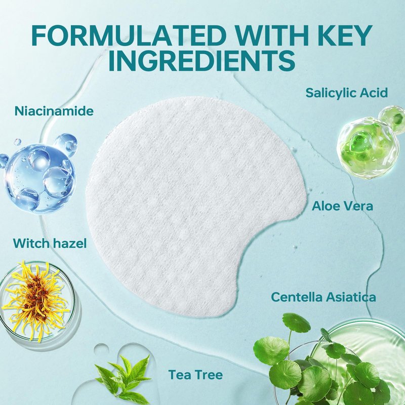 BOLI Cleansing Toner Pads, Salicylic Acid Mild Exfoliating Facial Pads, Pore Reducing with Tea Tree Oil, Niacinamide, Wihch Hazel (70 Units)