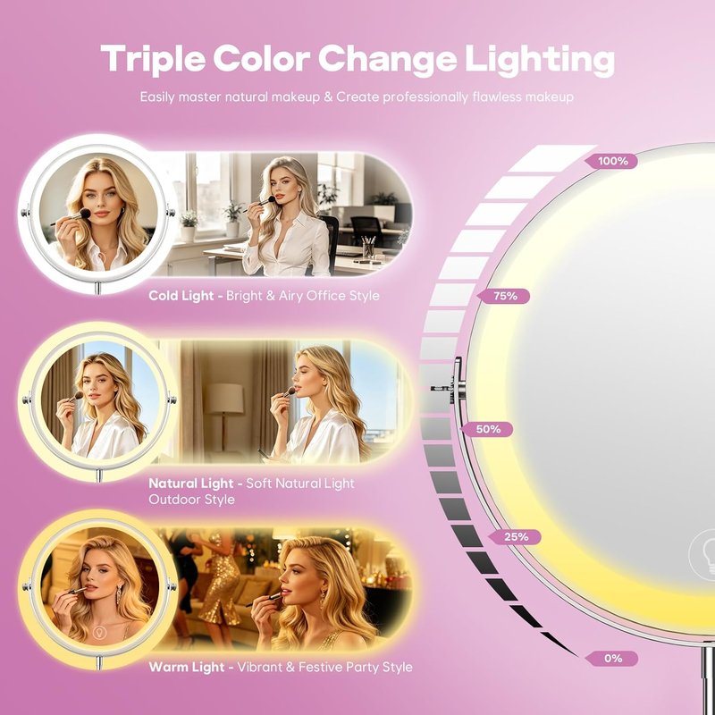 Makeup Mirror with Lights - 1X/30X Double-Sided Magnifying Mirror, Brightness Adjustable, 360° Rotation | Ideal Gift for Women