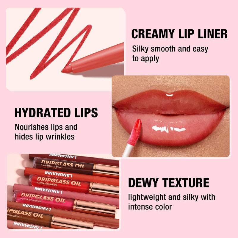 LANGMANNI 6 Matte Lip Liner With 6 Nourishing Lip Oil Lip Gloss Set, Long-Lasting And Hydrating 2 IN 1 Makeup Set, Beauty Daily Cosmetics Gift for Girls