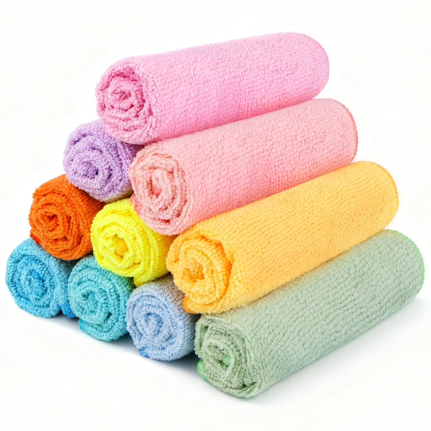 Orighty Washcloths Towels Set 10 Pack, Highly Absorbent and Soft Feel Microfiber Face Cloths, Multi-Purpose Wash Cloths & Hand Towels for Bathroom, Hotel, Spa, and Gym, 11.5x11.5 Inch, Multicolor