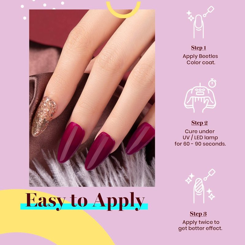 Beetles Wine Red Gel Polish - Vanessa Burgundy Nail Polish, 15ML Long-Lasting Soak Off UV/LED for Home Manicure