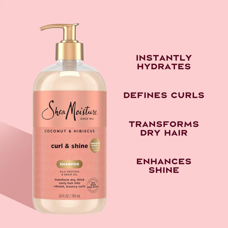 Shea Moisture Coconut & Hibiscus Shampoo for Thick Curly Hair - Hydrating Cleanser, 24 Fl Oz
