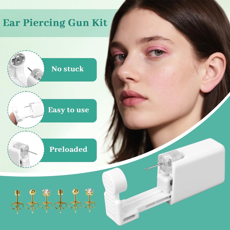 Hauojaus Ear Piercing Kit,Disposable Ear Piercing Gun with Preloaded Ear Stud 3mm,Gold Ear Piercing Gun Kit,at Home Self Piercing Kit with Safe backs for Your Own Use,Easy and Safe,for Women