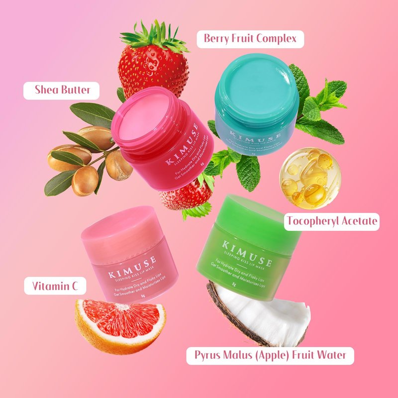 KIMUSE Lip Mask Set, Lip Sleeping Mask, Overnight Lip Treatment for Dry Lip, Flaky, Moisturizing, Vitamin C, Shea Butter & Antioxidants