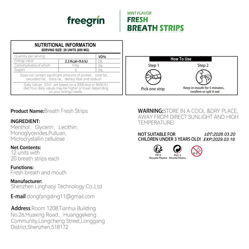 Breath Strips Fresh Mint Flavor,Individual Packs 12×20-Strip Packs,Portable Pocket-Sized Oral Care Mouth Freshener,Sugar Free