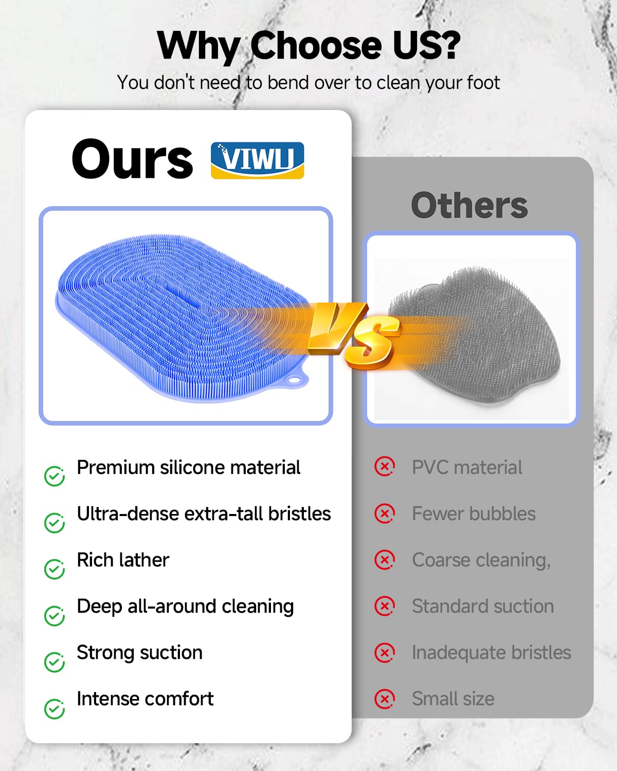 VIWU Extra Large Shower Foot Scrubber Mat, Silicone Foot Cleaner Brush – Exfoliate, Clean & Massage Feet Without Bending, 68 Non-Slip Suction Cups, Improve Foot Circulation & Appearance, 21.3 x 14 in