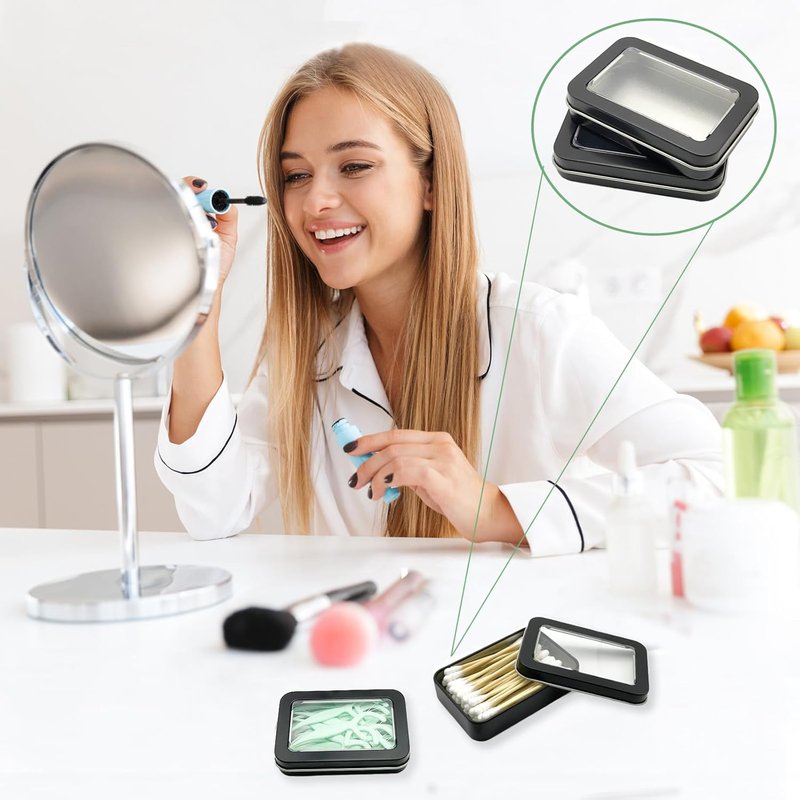 Cotton Swab Holder - Portable Travel Case for Dental Floss & Cotton Balls | 2 Pcs, Black