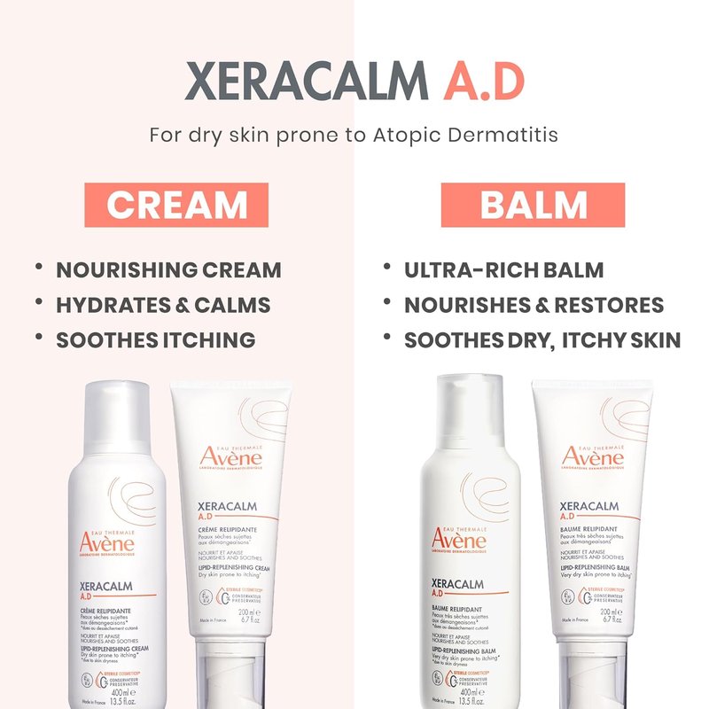 Avène XeraCalm A.D Lipid-Replenishing Balm, Atopic Dermatitis, Eczema-Prone Skin, For dry, itchy Skin, Restore Skin Barrier, Infants, Children & Adults, No Preservatives, Fragrance-Free 6.7 Oz.