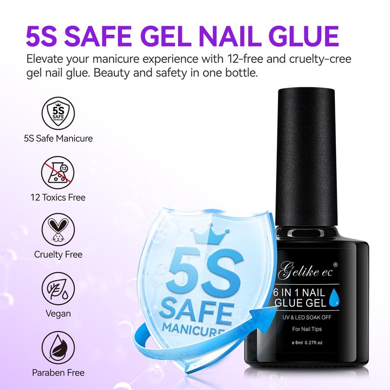 Gelike EC 6-in-1 Jelly Nail Glue Gel: Sheer Blush Pink UV Rubber Base Builder Gel for Apex Building & Short Extension – Extra Strong Adhesive for Press On & Acrylic Nail Tips for Home DIY Girls Gift