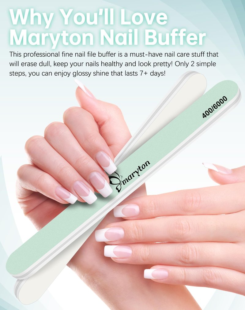 Maryton Nail Buffer and Shine Kit - 10pcs Nail Shine Buffer Blocks for Natural Nails Polisher Fingernail Buffer Buffing File 400 6000 Grit