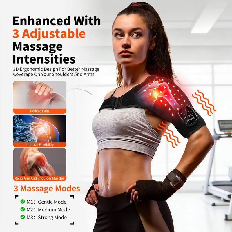 Seenew Red Light Therapy Shoulder Pad - Portable Heated Massage Wrap with 216 Beads, 660nm & 850nm