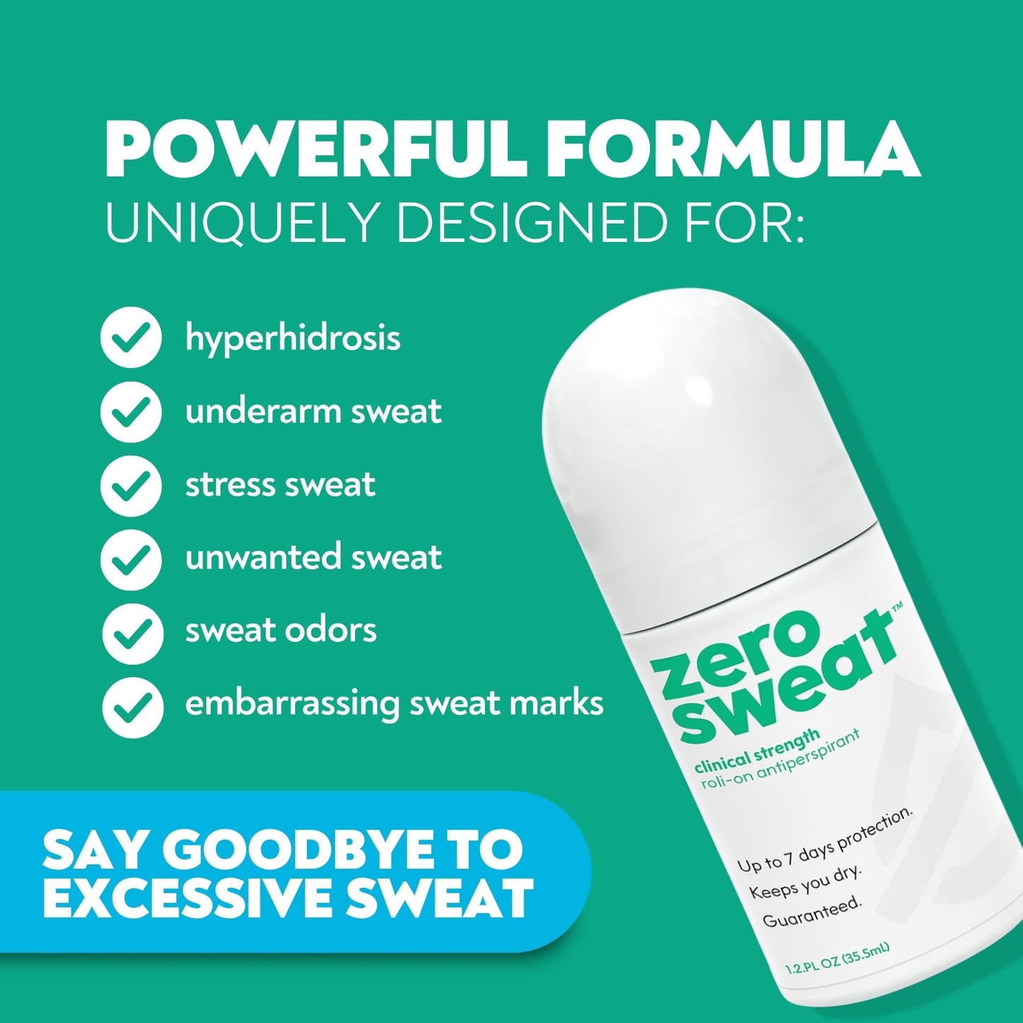 ZeroSweat Antiperspirant Deodorant | Clinical Strength Hyperhidrosis Treatment - Reduces Armpit Sweat 1.2 Fl.Oz (1 Pack)