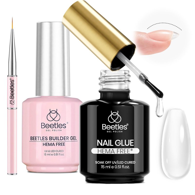 Beetles 2Pcs 15ml HEMA-Free Nail Glue Builder Nail Gel Set, Clear Builder for Nail Strengthener Thickening Building Apex Extension for Beginners & DIY Salon Manicure Gift for Women, U V Light Required