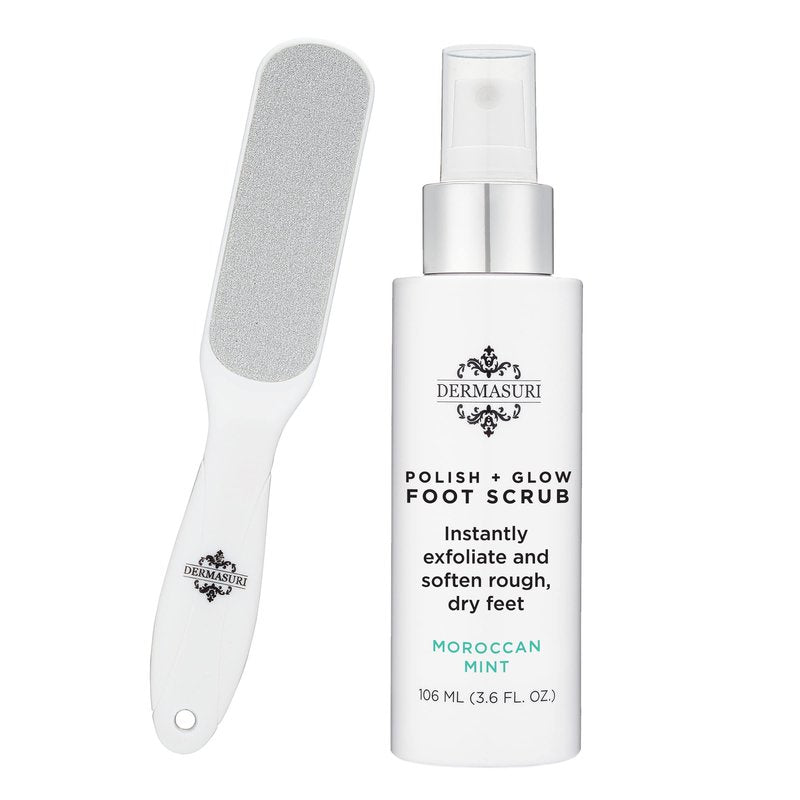 Dermasuri - Callus Remover Foot Scrub - Exfoliating Feet Spray-on Formula and Reusable Deluxe Sole File - Dead Skin Remover, Callus Rasp Scrubber, Peel & Soften Cracked Heels - Deluxe Pedicure Spa Kit