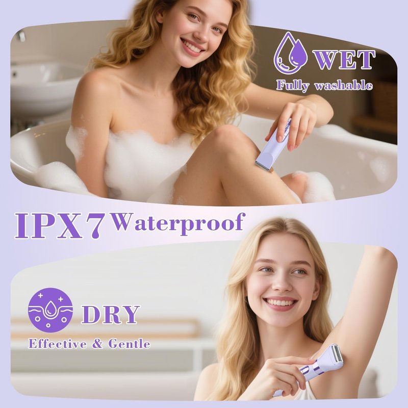 Hatteker Women's Electric Razor - 4-in-1 Dual-Head Trimmer | IPX7 Waterproof Rechargeable, Purple