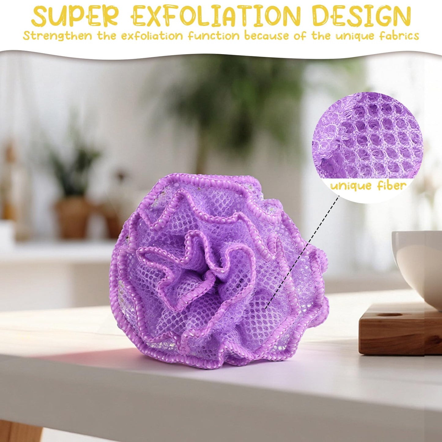 Hillsuren 5 Pack Exfoliating Loofah Sponge 5 Color Bath Shower Pouf for Rich Lather Mesh Body Scrubber Bath Loofah Pouf for Men Women