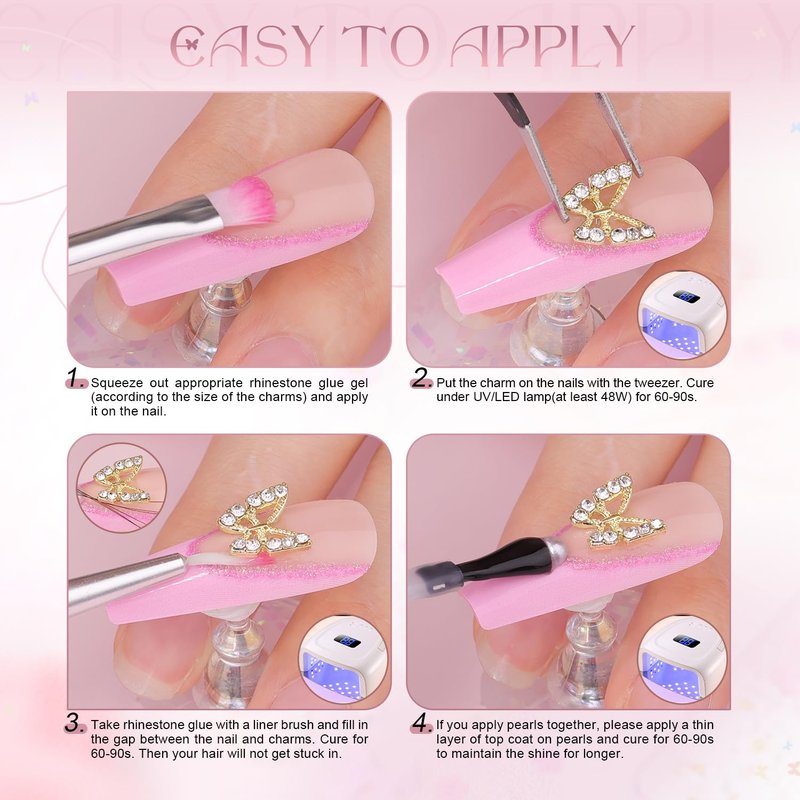 Skiennix 3D Nail Charms Set - 20PCS Chunky Butterflies & 75PCS Coquette Bows | Rhinestones & Pearls for Y2K Nail Art
