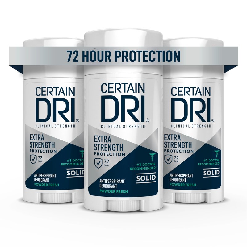 Certain Dri Extra Strength Clinical Antiperspirant - 72-Hour Sweat & Odor Protection for Excessive Sweating - Maximum Strength Deodorant for Men & Women, Powder Fresh Scent - 1.7 oz (3 Pack)
