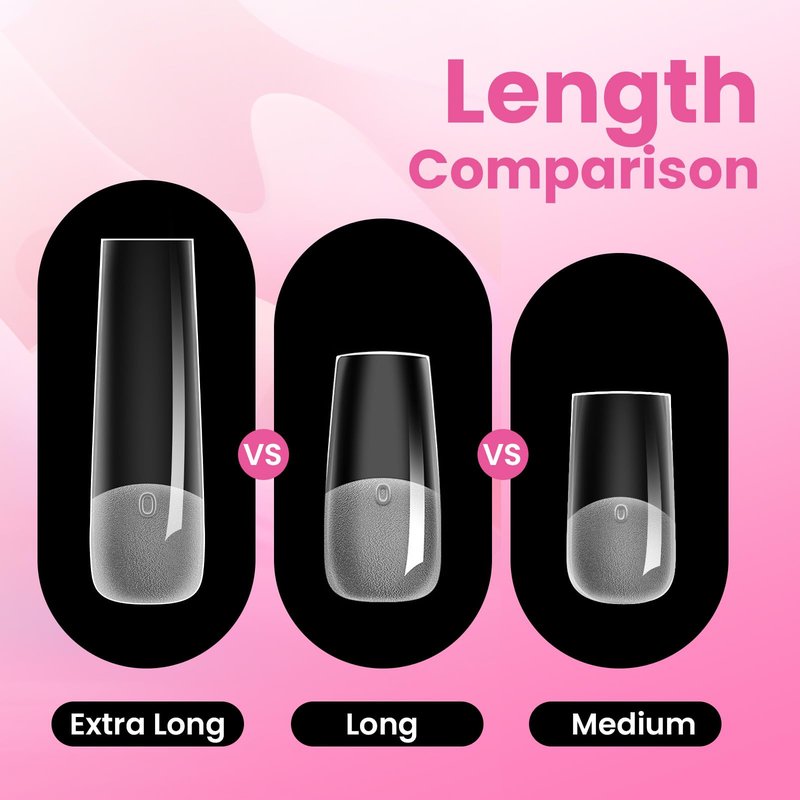 Beetles Tipex Lite Instant Apex Nail Tips, XL Long Square, 16 Sizes | 00–14, 160PCS, Built-in Apex Acrylic Tips for Flat & Natural Nail Beds, Beginner-Friendly Easy DIY Nail Extensions
