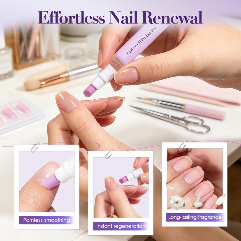 2-in-1 Ceramic Cuticle Oil Pusher Pen, Nail Cuticle Pen Applicator, Cuticles Remover Pens for Hangnails, Dry& Damaged Nails, Strengthen Brighten Repair & Nourish Nails