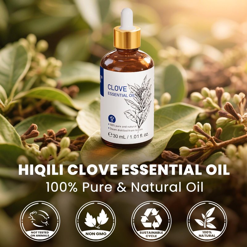 HIQILI 1 Fl Oz Clove Oil for Teeth and Gums, Oral Care, DIY Clean Spray, Aromatherapy, 100% Pure Natural Premium - 30ml