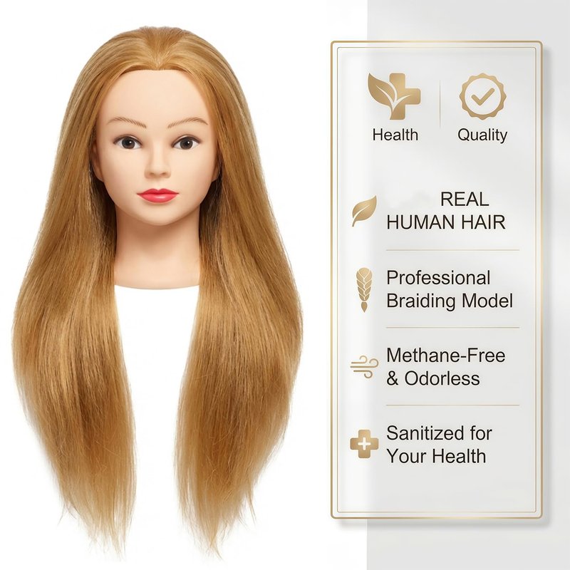Skiennix 26-Inch Human Hair Mannequin Head - Ideal for Braiding & Cosmetology Practice | Golden Color