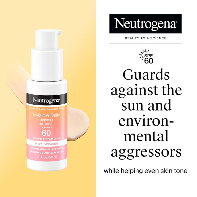 Neutrogena Invisible Daily Defense SPF 60 - Hydrating Face Sunscreen Serum, Oil-Free, 1.7 Fl Oz