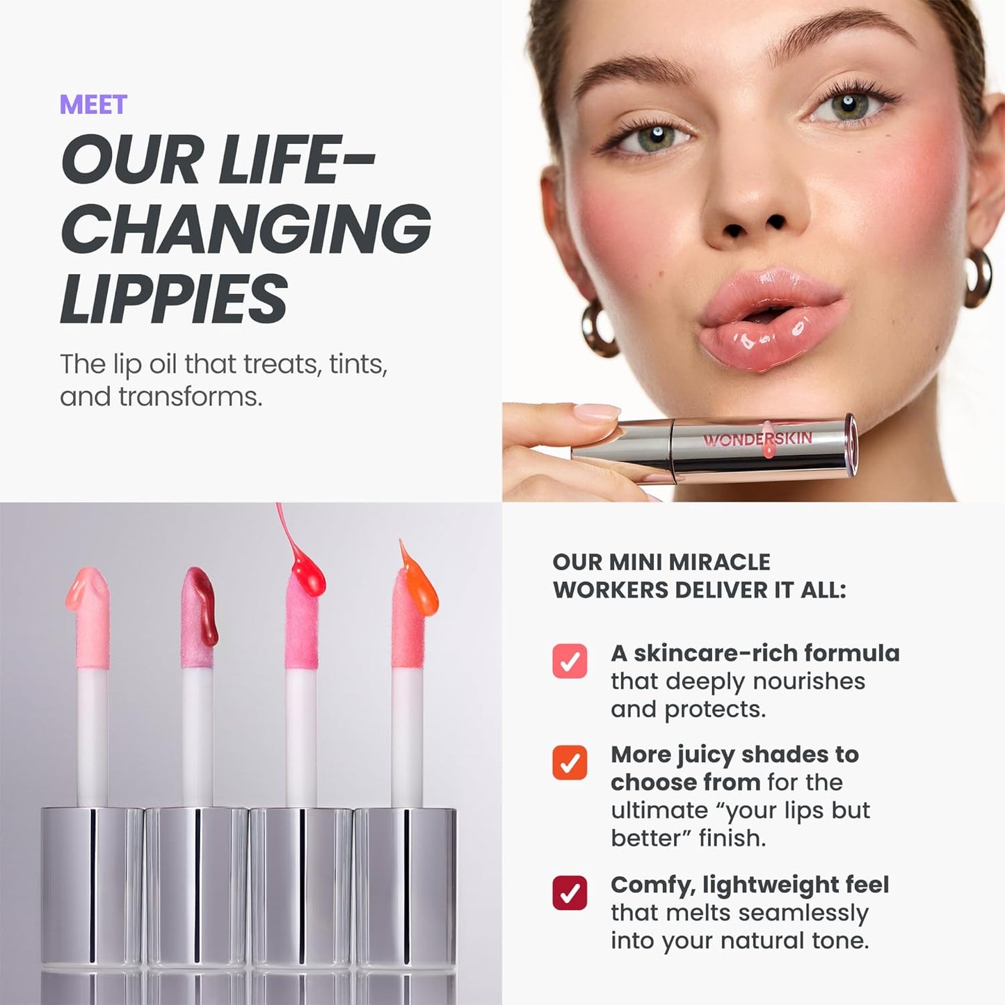 Wonderskin Tinted Lip Oil Rehab Serum - Hydrating, Non-Sticky Red Tint for Dry Lips | Moisturizing Formula