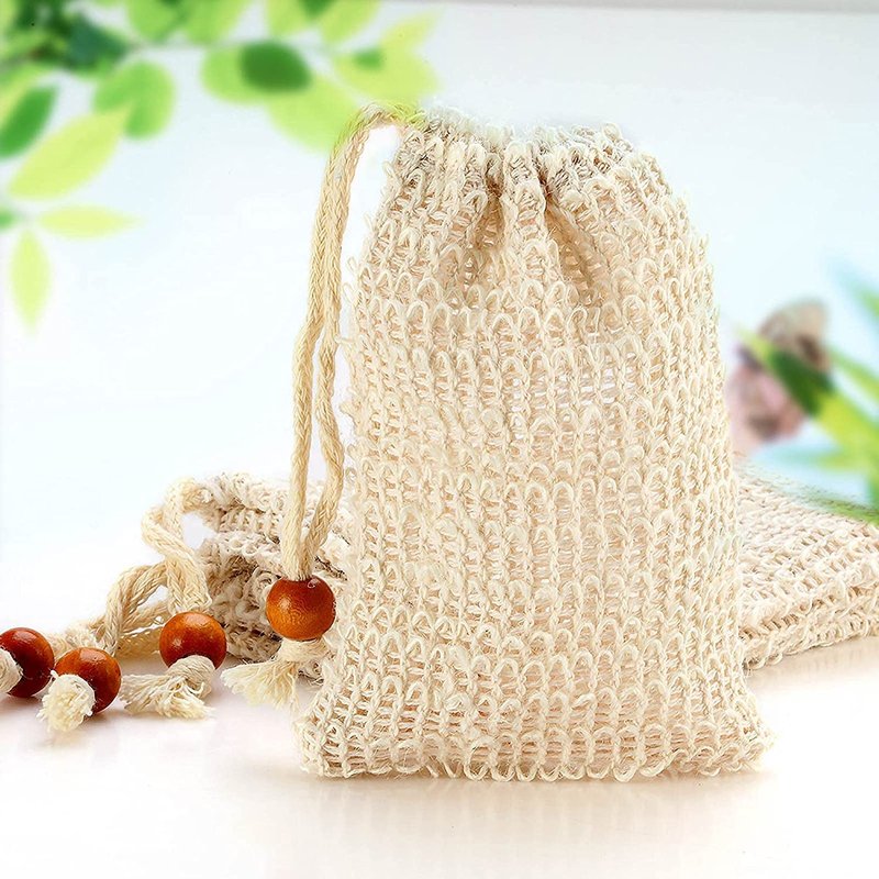 8 Pack Soap Bag Natural Sisal Soap Saver Bag Pouch Mesh Waste Exfoliating Foaming and Drying Soap Holder for Shower