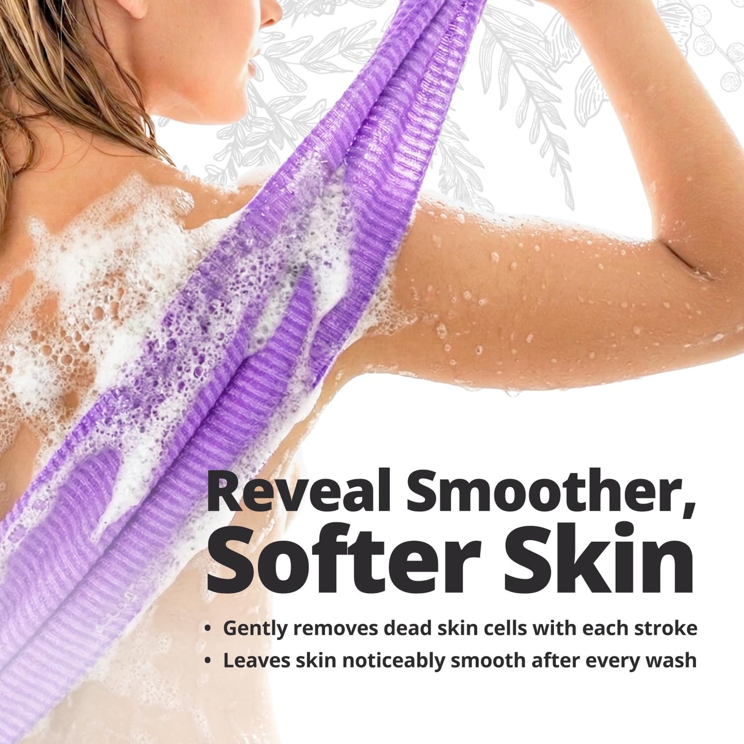 aisen Japan - Gentle Exfoliating Shower Towel, Ultra-Soft Japanese Nylon Body Scrubber, Long 47" Back Towel, Quick-Dry, Colorfast & Odor-Resistant, Made in Japan | Home & Spa (Purple)