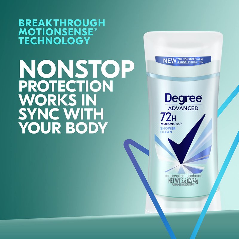 Degree Advanced Antiperspirant Deodorant 72-Hour Sweat & Odor Protection Shower Clean Antiperspirant for Women with MotionSense Technology 2.6 oz,(Pack of 8)