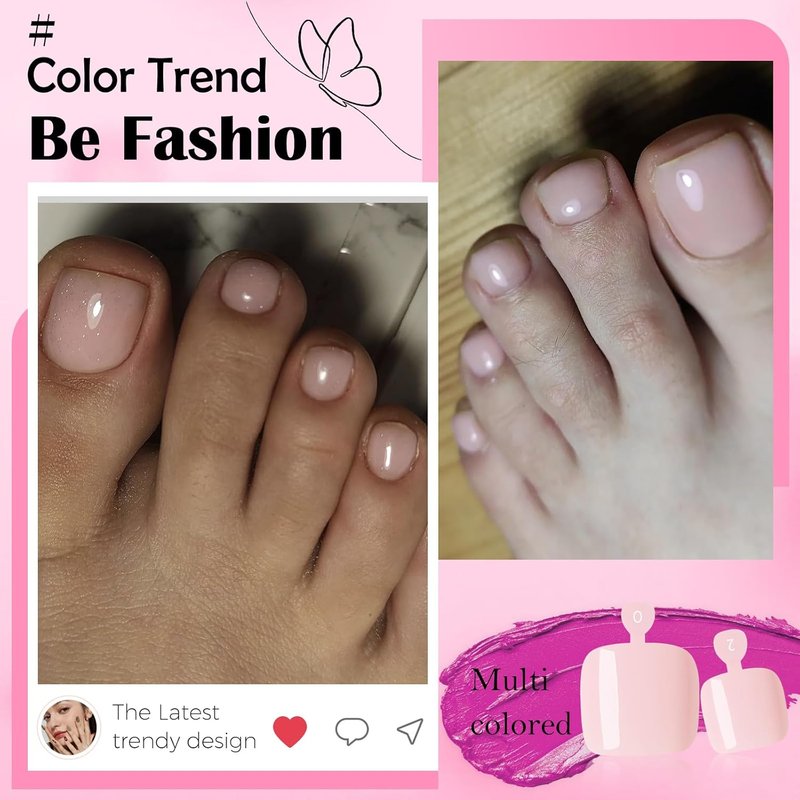 Dark Nude Press-On Toenails for Women - 144pc Square Fake Toenail Kit with Glue Tabs