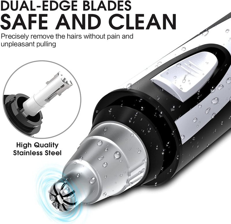 Ear and Nose Hair Trimmer - Professional Painless Clipper for Men & Women | IPX7 Waterproof, Dual Edge Blades, Black