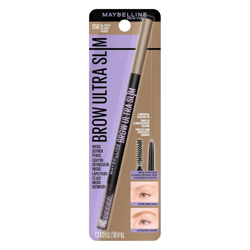 Maybelline Express Brow Ultra Slim Eyebrow Makeup, Brow Pencil with Precision Tip and Spoolie for Defined Eyebrows, Blonde, 1 Count, Packaging May Vary