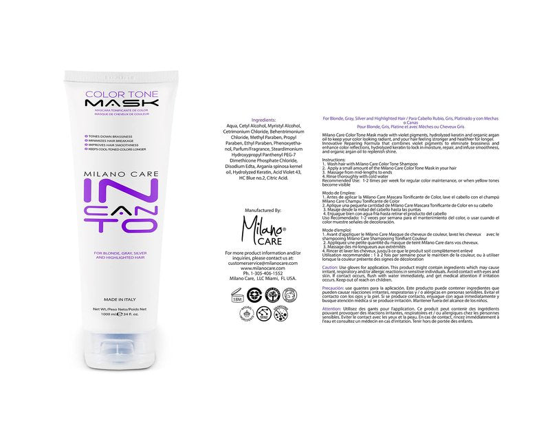 Milano Care Incanto Color Tone Mask – Professional Hair Toner Mask for Brassy Hair – Purple Conditioning Treatment For Blonde, Gray, Silver, Highlighted and Color Treated Hair