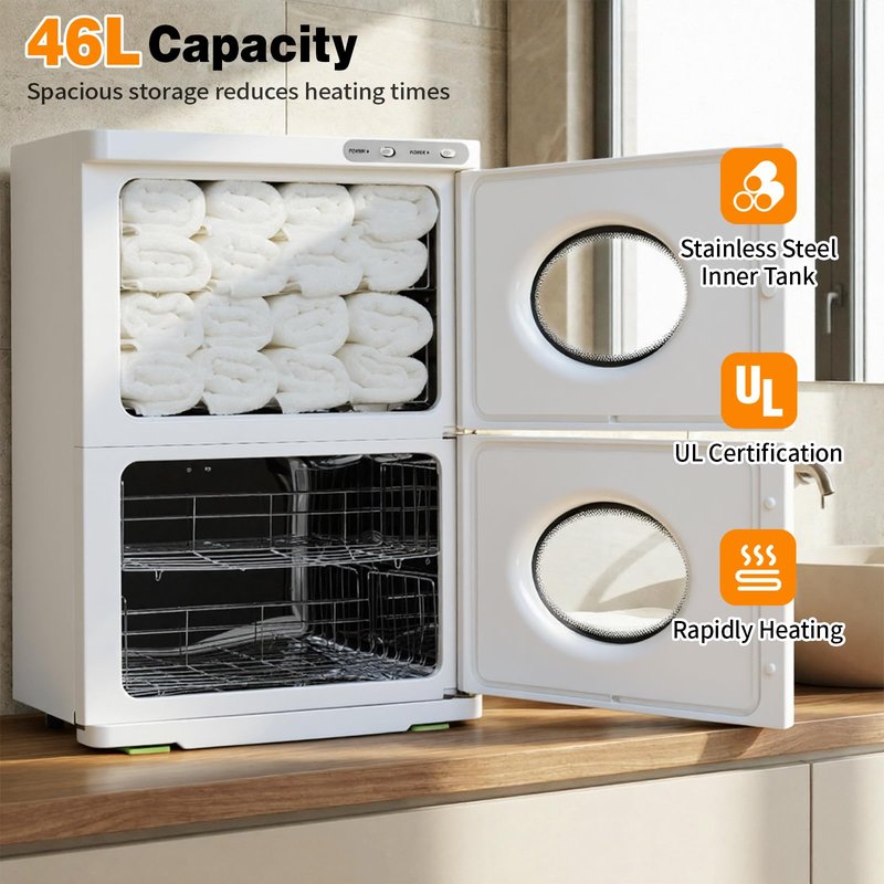 MOMOKOVA 46L Hot Towel Warmer, Large Capacity Spa Towel Warmer with Double Cabinets, Professional Towel Warmer Cabinet with Clip & 4 Racks for Salon, Barber Shop, Massage, Facial