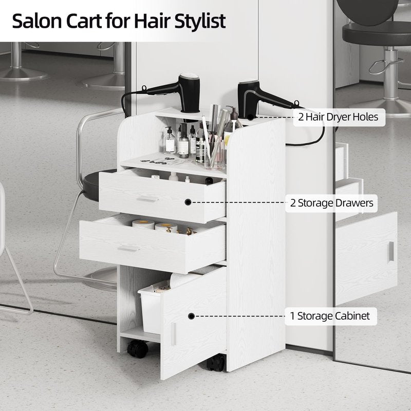 4ever2buy Salon Station for Hair Stylist, White Beauty Barber Station, Salon Trolley Cart with Wheels, Mobile Organizer for Salon, Spa, Barbershop, Nail & Beauty Tools, White