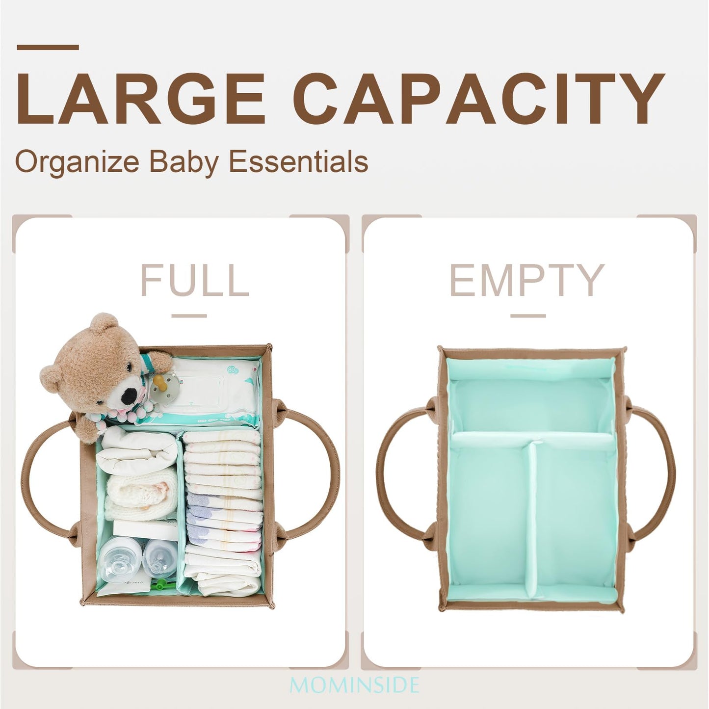 MOMINSIDE Diary Baby Diaper Caddy Organizer, Baby Basket Nursery Storage, Caddy Organizer for Portable Changing Table Dresser Car, Baby Registry Baby Shower Gifts for Girl Boy(Fair Green)