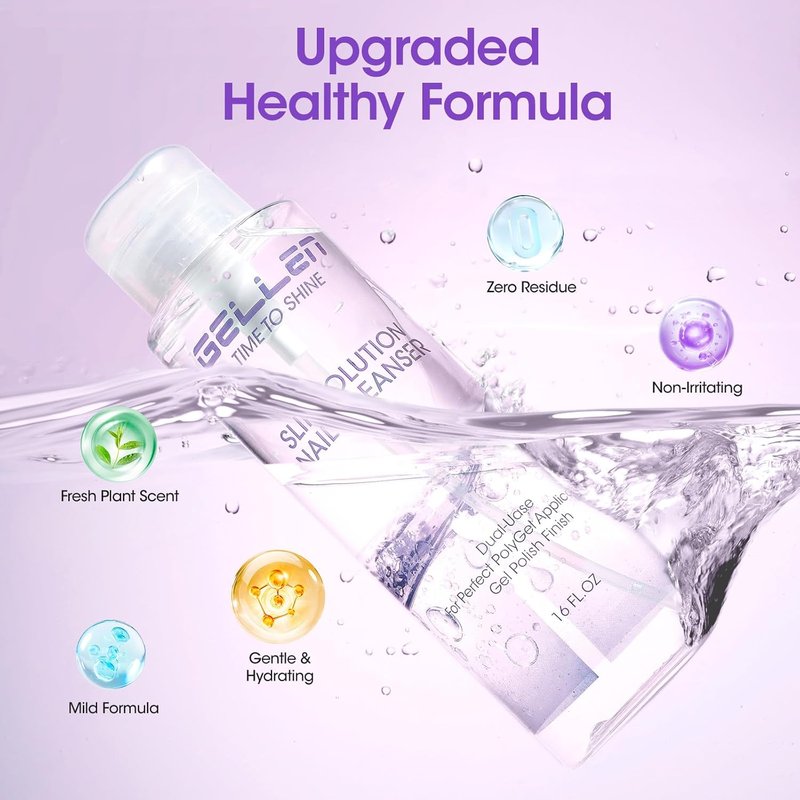 Gellen Slip Solution for Polygel Nails - 473ml Anti-Stick Liquid with Pump Bottle | Nail Brush Included