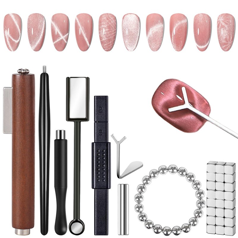 HYWWPFLAY 54PCS Heart Cat Eye Nail Magnet Set, Cat Eye Gel Nail Polish Magnets, 3-In-1 Cat Eye Magnet for Nails, Strong Magnetic Beads Cateye Nail Design Tools for Manicure Accessories
