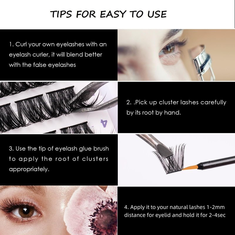 Cluster Lashes 72 Individual Lashes Clusters Eyelash Extensions False Eyelashes DIY Lash Extension Kit Reusable False Eyelashes Natural Look Mix 10-16mm-DM01