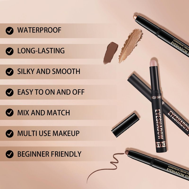 Euphily Matte Cream Eyeshadow Stick, Waterproof Eye Shadow Stick, Long-Lasting and Blendable High Pigmented Single Eyeliner Makeup for Women, 6 Oyster